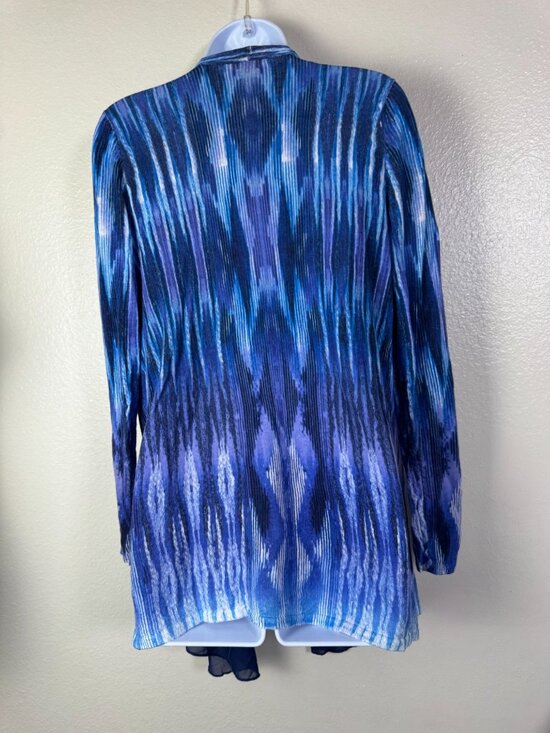 Chicos 1 Linen Blend Open Front Cardigan Size Medium Lightweight Knit Abstract - Picture 11 of 12